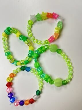 Handmade Kandi Bracelet Lot of 4 Y2K Rave Festival Neon Beaded Stretch Jewelry